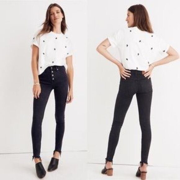 Madewell Denim - Madewell 10" High Rise Jeans Faded Black Exposed Button Fly Raw Hem Denim 26